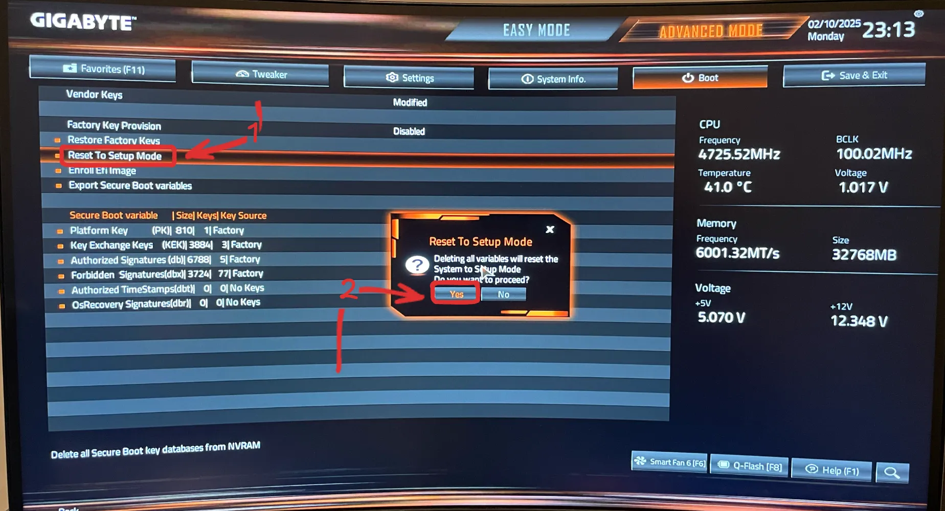 Delete default secure boot
keys.