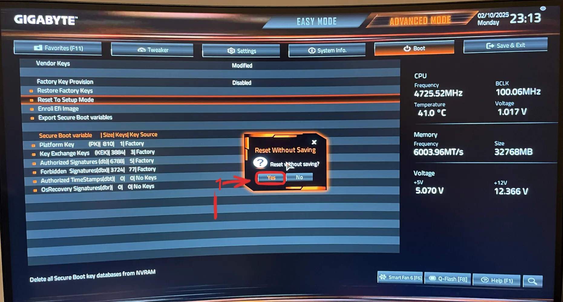 Verify to delete default secure boot
keys.
